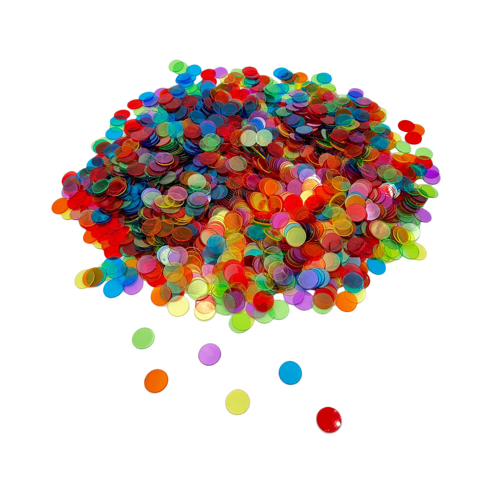 JUNWRROW 2000 Pieces 3/4 inch Transparent 6 Color Clear Bingo Counting Chips Plastic Markers for Large Group Games, Bingo Game,Game Night & Educational Activities
