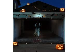 MUDEREK 7 x 16FT Halloween Garage Door Cover, Large Halloween Garage Door Decorations, Horror Girl Hanging Halloweens Banner, Holiday Window Wall Backdrop Party Supplies