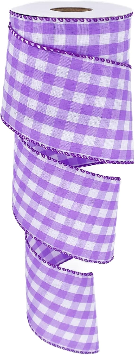 Bows & Ribbons - Leecogo Lavender Purple White Buffalo Check Plaid Wired Ribbon,2 1/2”x10 Yard, Farmhouse Gingham Ribbon for Easter, Christmas, Wreath, Spring, Summer, Wedding, Baby Shower, Birthday.