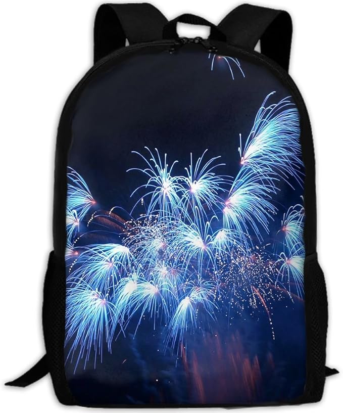 3D Fireworks Cool Background Unisex Backpack Lightweight Laptop Bags Shoulder Bag