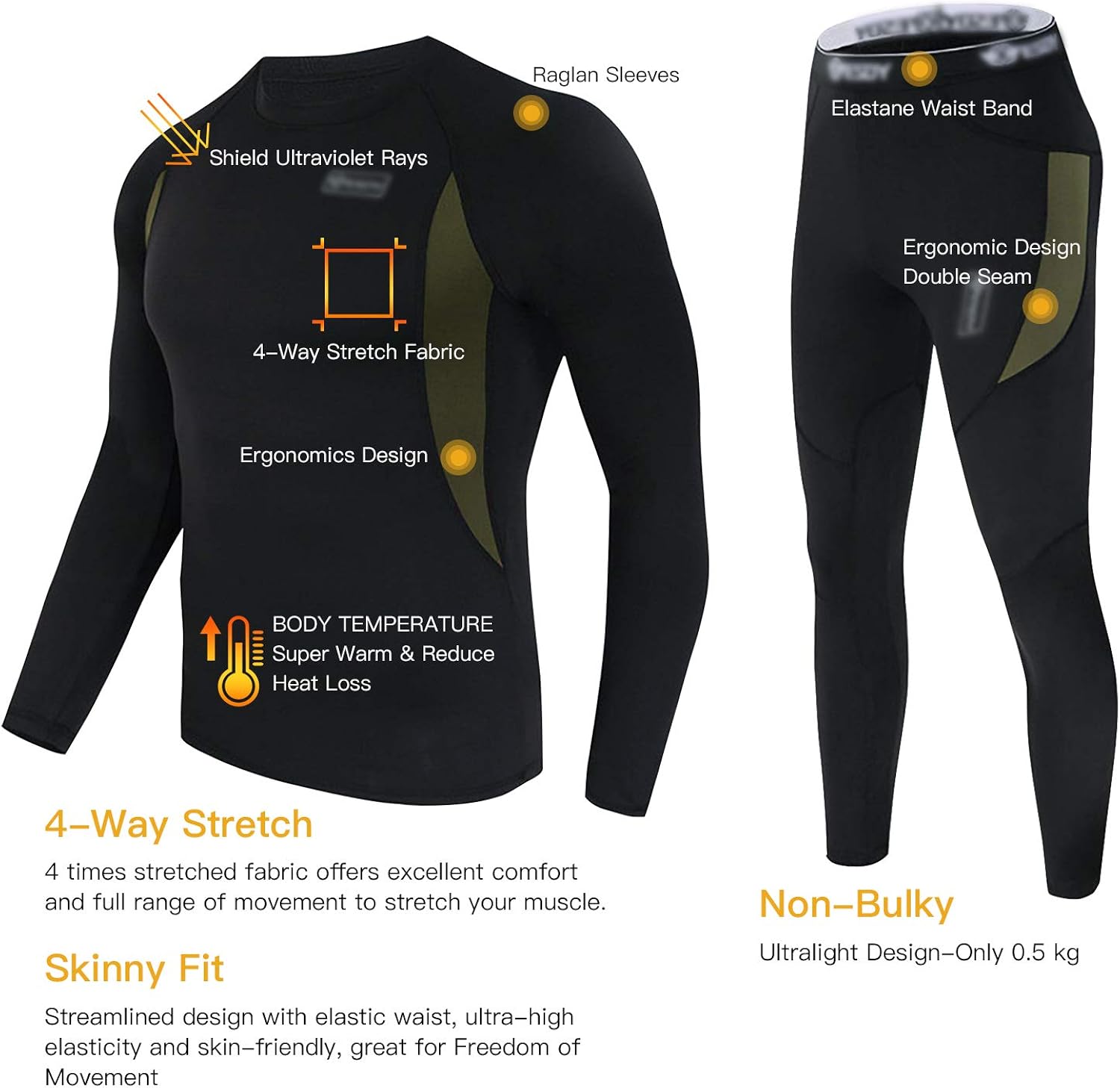 Thermal Underwear Set Winter Hunting Gear Sport Long Johns Base Layer Bottom Top at  Men’s Clothing store