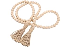 LIOOBO Wood Bead Garland Farmhouse Rustic Country Beads Holiday Decoration Wall Hanging Prayer Bead