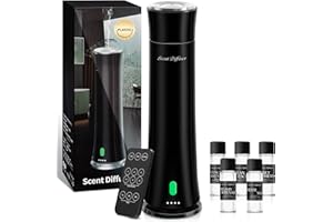 CHHZTEC Hotel Scent Diffuser Starter Kit - 1500 Sq Ft Coverage, Premium Plastic Essential Oil Diffuser, Waterless Diffuser for Home, Hotel, Office, 5 Scent Essential Oils Included, Large Room, Black, 11In