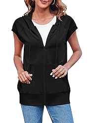 Fisoew Women's Sleeveless Zip Up Hoodies Casual