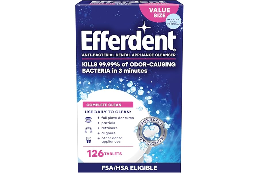 Efferdent Denture Cleaner Tablets – Dental Appliances, Aligners, Mouth Guard, and Retainer Cleaner Tablets, Complete Clean, 126 Count