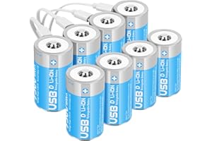 messule Rechargeable Lithium D Batteries with 4 in 1 USB-C Charge Cable,8 Pack D Cell Li-ion Battries,LR20 1.5V D Size Cell Battery Replacement 7500mWh for Floodlight Toys(8 Pcs)