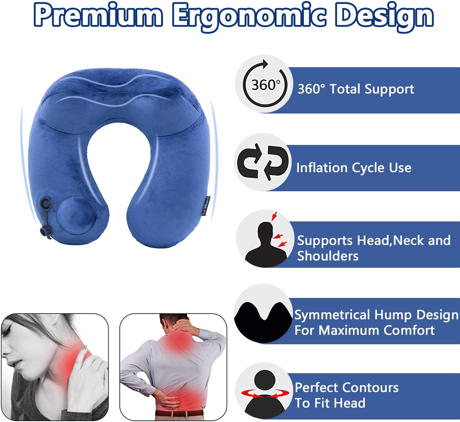 AUNEWSING Inflatable U-Shaped Travel Pillow for Airplane Folding Portable Neck Pillow for Office＆Home,with Eye Mask,Earplugs,and Storage Bag: Home & Kitchen