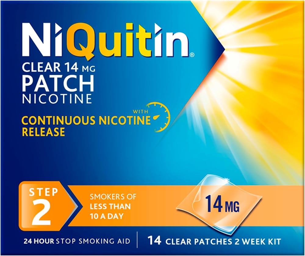 NiQuitin 14 mg Nicotine Patch Step 2 14 Clear Patches 24h Craving Control