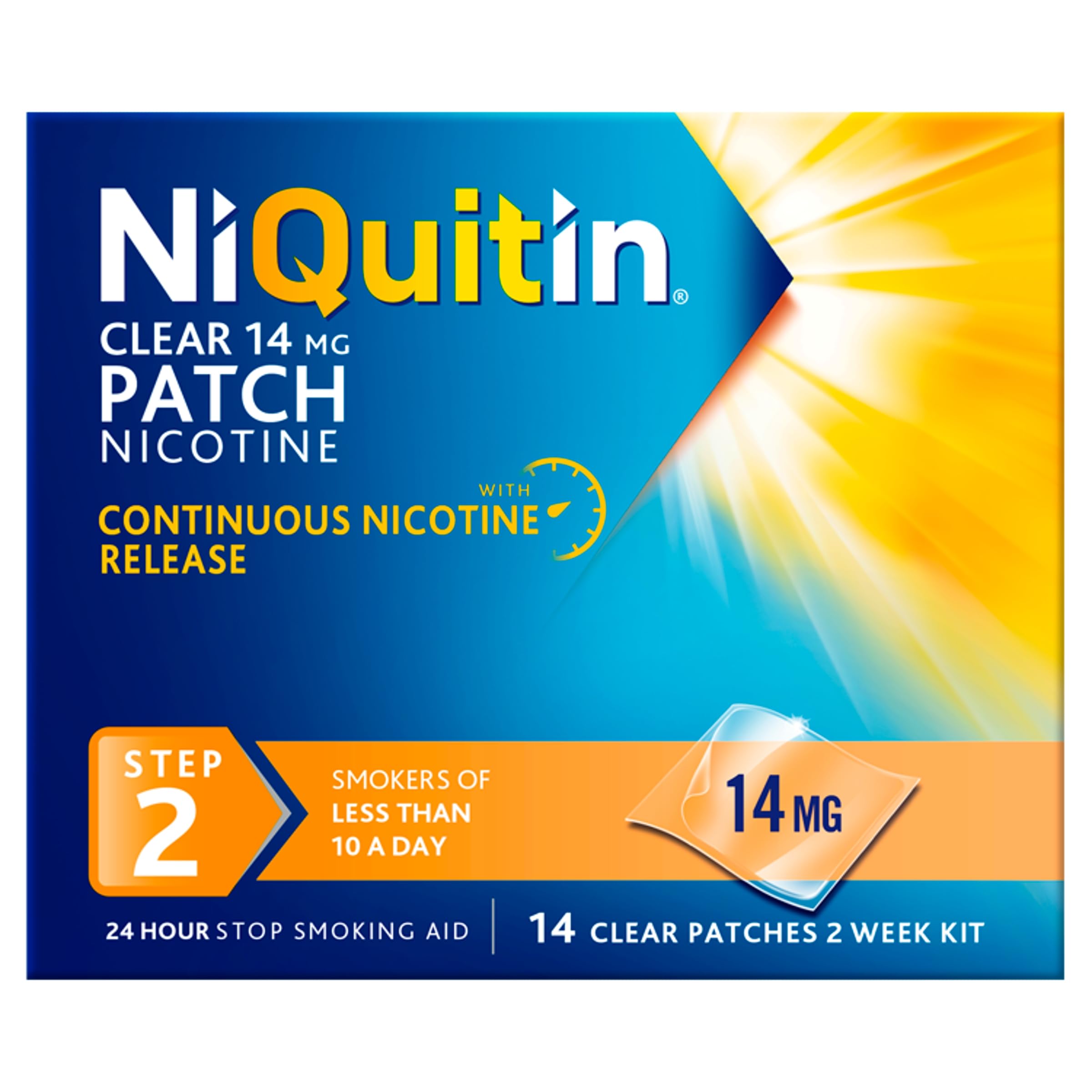 NiQuitin 14 mg Nicotine Patch - Step 2 - Stop Smoking Aid Therapy - 14 Clear Patches for 2 Weeks Treatment - 24h Craving Control - Invisible Nicotine Patches,14 Count (Pack of 1)