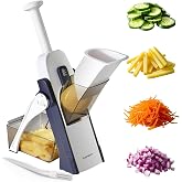 SupMaKin Safe Mandoline Slicer for Kitchen,Adjustable Potato Slicer 1-8 mm | 4 Modes Slice, Strips,Julienne Dicer,Vegetables Slicer Fry Food Cutter,Stainless Steel Blades, Foldable Dishwasher Safe,Gifts