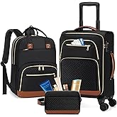 RAINSMORE Carry On Luggage 22x14x9 Airline Approved, 20 Inch Softside Suitcases with Wheels, 3 Piece Luggage Sets, Rolling Carry On Suitcase with TSA Lock for Travel Weekender
