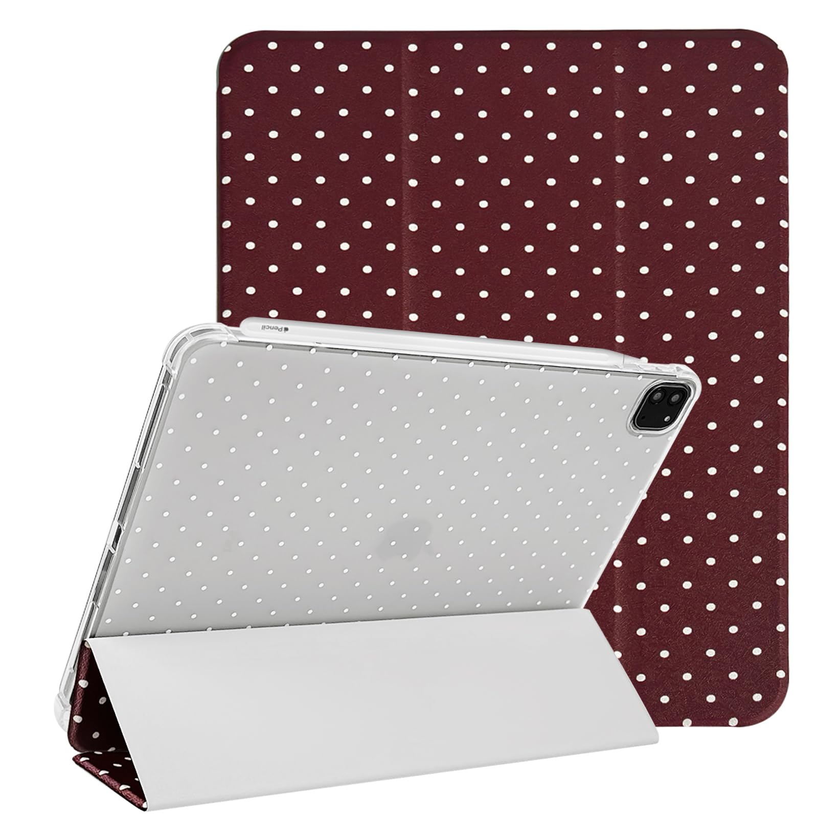 Photo 1 of Lovmooful Compatible for iPad Pro 12.9-Inch 2022/2021/2020/2018 (6th/5th/4th/3rd Generation) Case with Pencil Holder Cute Polka Dot with Aesthetic Design Soft TPU Trifold Stand Protective-Wine Red