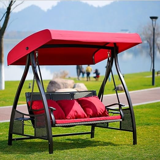 DING KU - Balancín de Tres Personas al Aire Libre, Columpio de Ratán para Jardín, Silla para Colgar para 3 Personas, Hamaca para Balcón de Interior: Amazon.es: Jardín