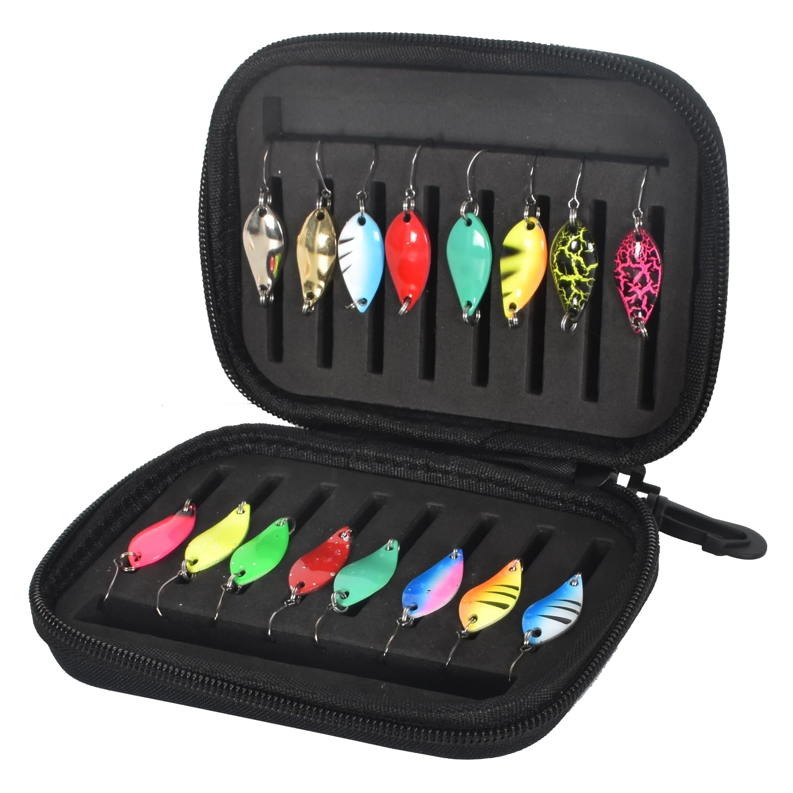 Trout Fishing Spoon Lure, Artificial Bait Spinner Blinker with Storage Box with Single Hook Metal Fishing Lures for Pike Zander Perch Trout 16 Pieces