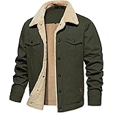 NAVEKULL Men's Warm Winter Jacket Thick Cotton Fleece Lined Work Coat Thermal Lapel Sherpa Cargo Trucker Jacket