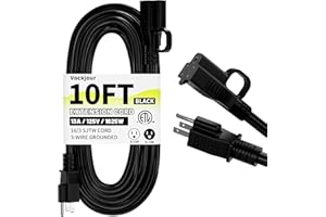 VOCKJOUR 16/3 Black Indoor Outdoor Extension Cord 10 Ft Waterproof, Heavy Duty Extension Cord with 3 Prong Grounded Plug,13A 1625W 16AWG SJTW, Flexible Weatherproof Power Cable for Offices, Gardens and Lawns
