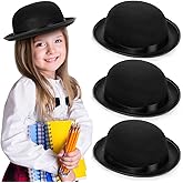 Eorbow 3 Pack Bowler Hat, 22" C Non-Adjustable Black Derby Hat, Felt Bolivian Costume Hat Accessories, Victorian Dress Up Hat for Big Kids, Teens