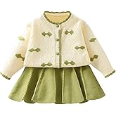 Balatale Toddler Baby Girls Fall Outfits Long Sleeve Knitted Sweater Tops Pleated Mini Skirt Set Autumn Winter Clothes Set