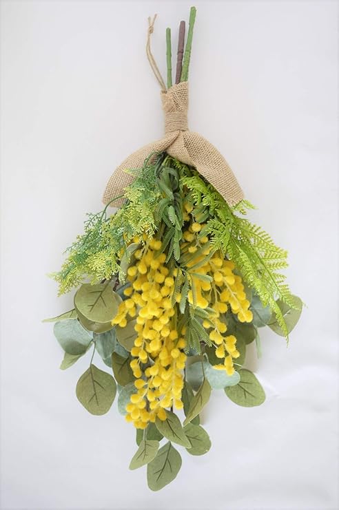 Amazon たっぷり ミモザ ユーカリ スワッグ 特大 リース スワッグ 特大 ミモザ 造花 壁掛け 玄関 ハンドメイド アーティフィシャルフラワー 造花 オンライン通販