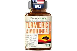 VIMERSON HEALTH Moringa + Turmeric Curcumin Supplement for Joint Health, Gut Health, Energy and Immune Support - Total Wellness Formula - Tumeric Curcumin with Black Pepper & Moringa Pure Capsules - 60 Count