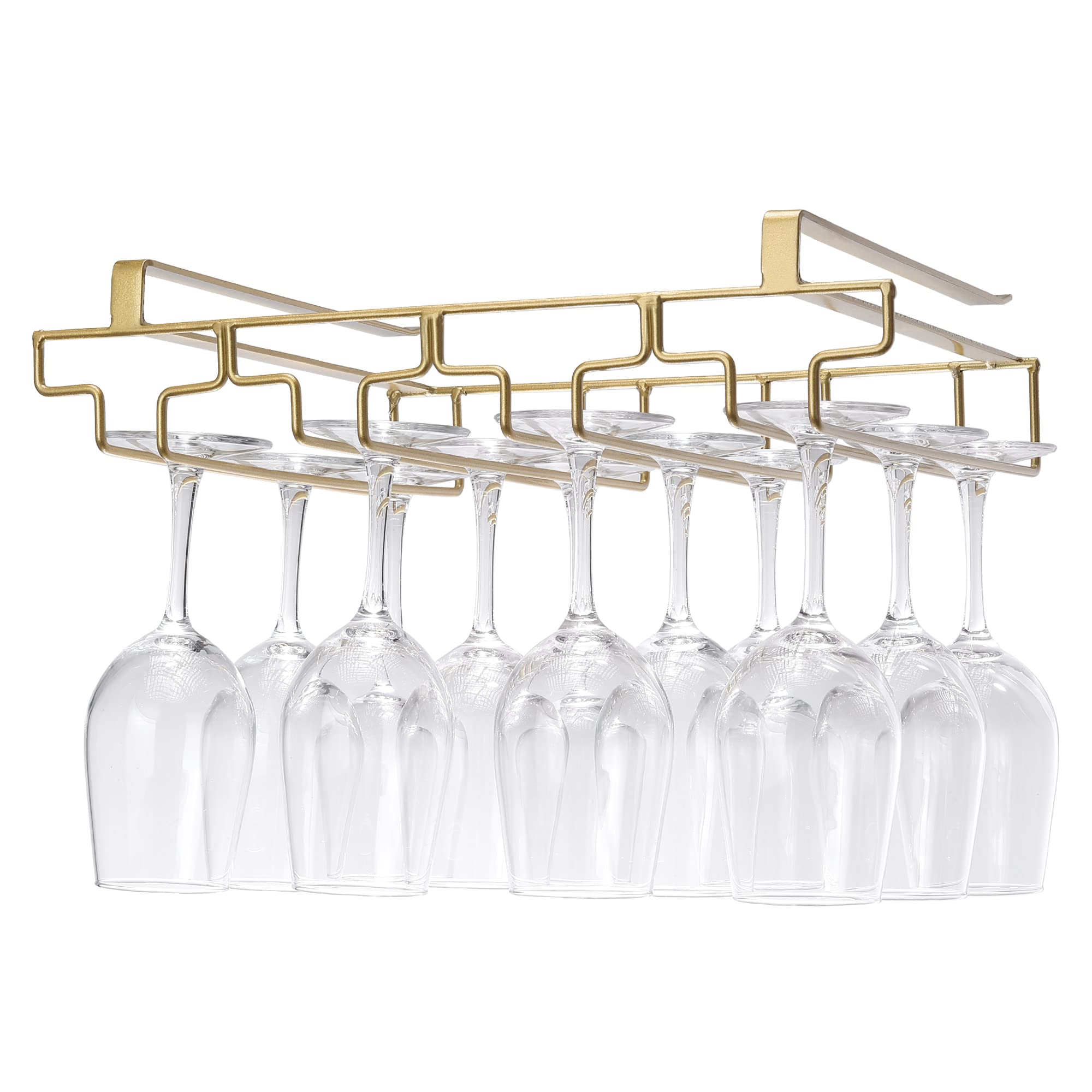 FOMANSH Wine glass holder hanging, no drilling required, storage, no screws required, stainless steel, adjustable shelf thickness, kitchen, Gold