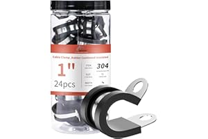 AKIHISA 24Pcs 1 Inch Cable Clamps, 304 Stainless Steel Conduit Clamps, for Cable, Pipe, Hose, Fuel Line, Metal Wire Cord Installation
