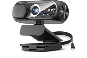 1080P HD Webcam with Microphone, Noise Cancellation, Privacy Cover, Wide-Angle Lens, Auto Light Correction, Plug & Play USB Webcam for Laptop, Desktop, PC, Mac, Zoom, Skype, Streaming (Black)