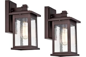 MICSIU 2 Pack Oil Rubbed Bronze Outdoor Light Fixtures, 12 Inch Exterior Wall Lighting with Clear Seedy Glass Shades, Waterproof Outside Light Fixtures for House, Porch, Entryway, Patio, Garage