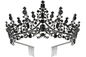 CURASA Black Crown Crystal Crown with Comb Baroque Tiaras and Crowns for Women Queen Crowns for Halloween Coustume Birthday Party Hair Accessories for Women