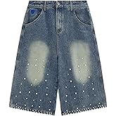 Aelfric Eden Baggy Jorts Pearl Embellished Jean Shorts for Women Mens Streetwear Summer Casual Denim Shorts