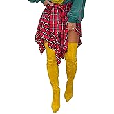 Women's Plaid Skirts High Waisted Knot Front Asymmetrical Hem Mini Skater Skirt