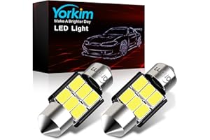 Yorkim 31mm Festoon LED Bulbs White Super Bright Interior Car Lights Error Free CANBUS 6-SMD 5730 Chipsets, DE3175 LED Bulb, DE3022 3175 LED Bulbs - Pack of 2
