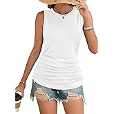 AUSELILY Womens Summer Sleeveless Ruched Tank Tops Casual Crewneck Cute Shirt 2026 Trendy Clothes