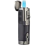 TOMOLO Torch Lighter Triple Jet Flame Refillable Butane Cigar Lighter with Cigar Punch,2 Pack,Charcoal