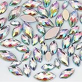 1000Pcs Crystal AB Horse Eye Rhinestones Glitter Gems Flatback Acrylic Gemstones Jewels Crafts DIY for Making Clothes Dress Shoes Bag Wedding Accessories(01 White AB)