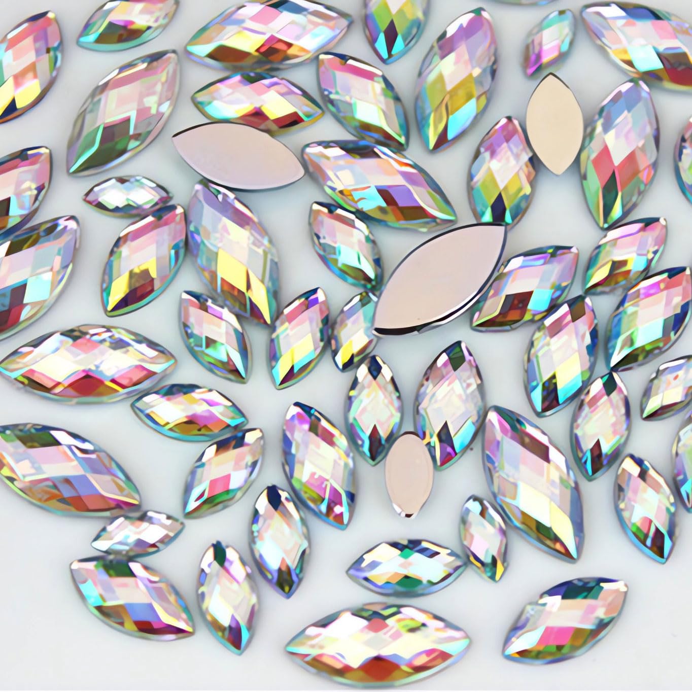 Photo 1 of 1000Pcs Crystal AB Horse Eye Rhinestones Glitter Gems Flatback Acrylic Gemstones Jewels Crafts DIY for Making Clothes Dress Shoes Bag Wedding Accessories(01 White AB)