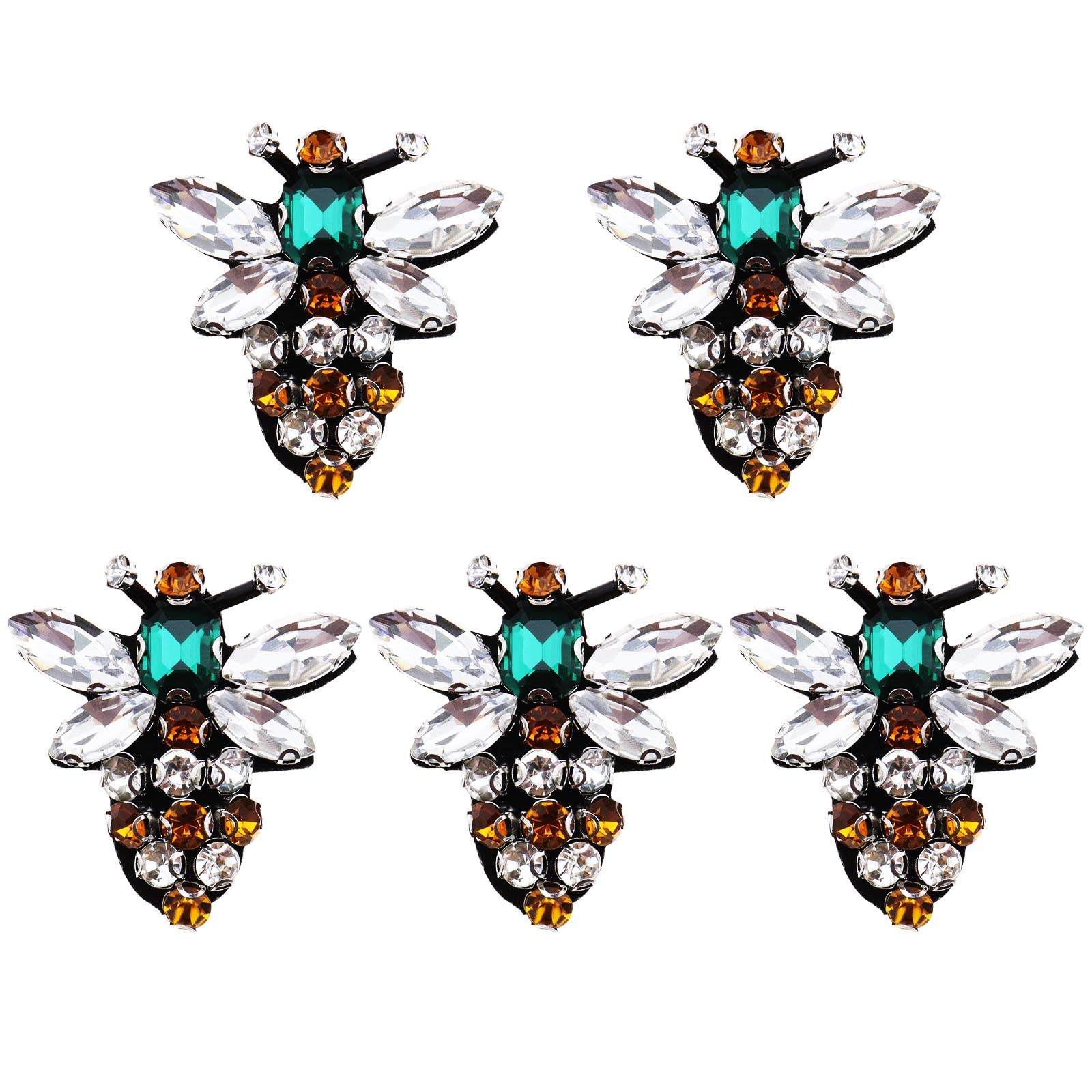 ECSiNG 5PCS Bee Rhinestone Patches Sewing Applique Insect Badge Embellishment Decoration for Clothing Hats Backpacks Dresses DIY Repair Accessories