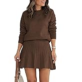 Tankaneo Womens Skirt 2 Piece Sweater Set Long Sleeve Crewneck Sweaters Pleated Mini Skirt Knit Lounge Sets