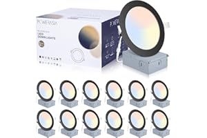 POWERASIA 12 Pack Recessed Lighting 6 Inch with Junction Box, 5CCT 6 Inch Black LED Recessed Lights Dimmable 2700K/3000K/4000K/5000K/6000K, 15W1200lm Ultra Thin Recessed Lighting - ETL and Energy Star Certified
