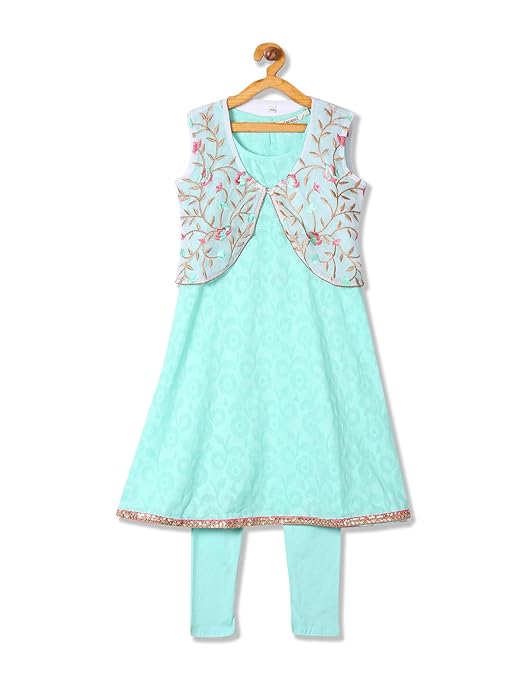 Karigari Girl's Cotton Dress Suit (400021340299_Teal_09y)
