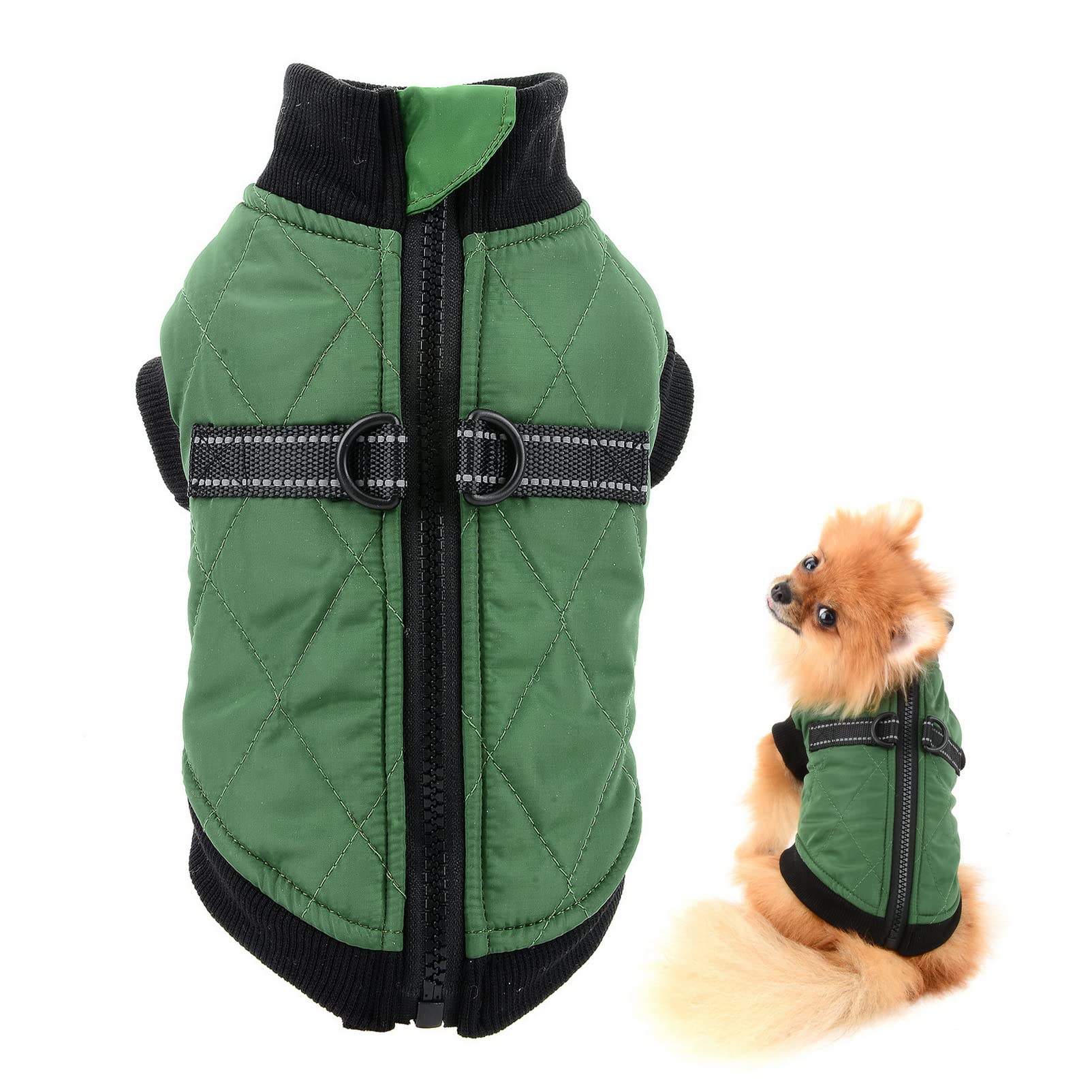 SMALLLEE_LUCKY_STORE Pet Water Resistance Zip-up Jacket Vest Coat with D-rings for Small Dogs Cats, Fleece Lined Puppy Chihuahua Yorkie Warm Winter Clothes