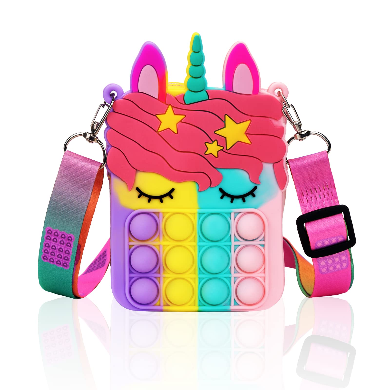 Photo 1 of Civan Small Pop Purse,Unicorn Pop Purse for Girl Boy and Women Pop Bag with Unicorn Pop Toy,Shoulder Bag Fidget Toys Pop Fidget Backpack Toy for ADHD Anxiety School Backpack Silicone Bag Pop for Girls