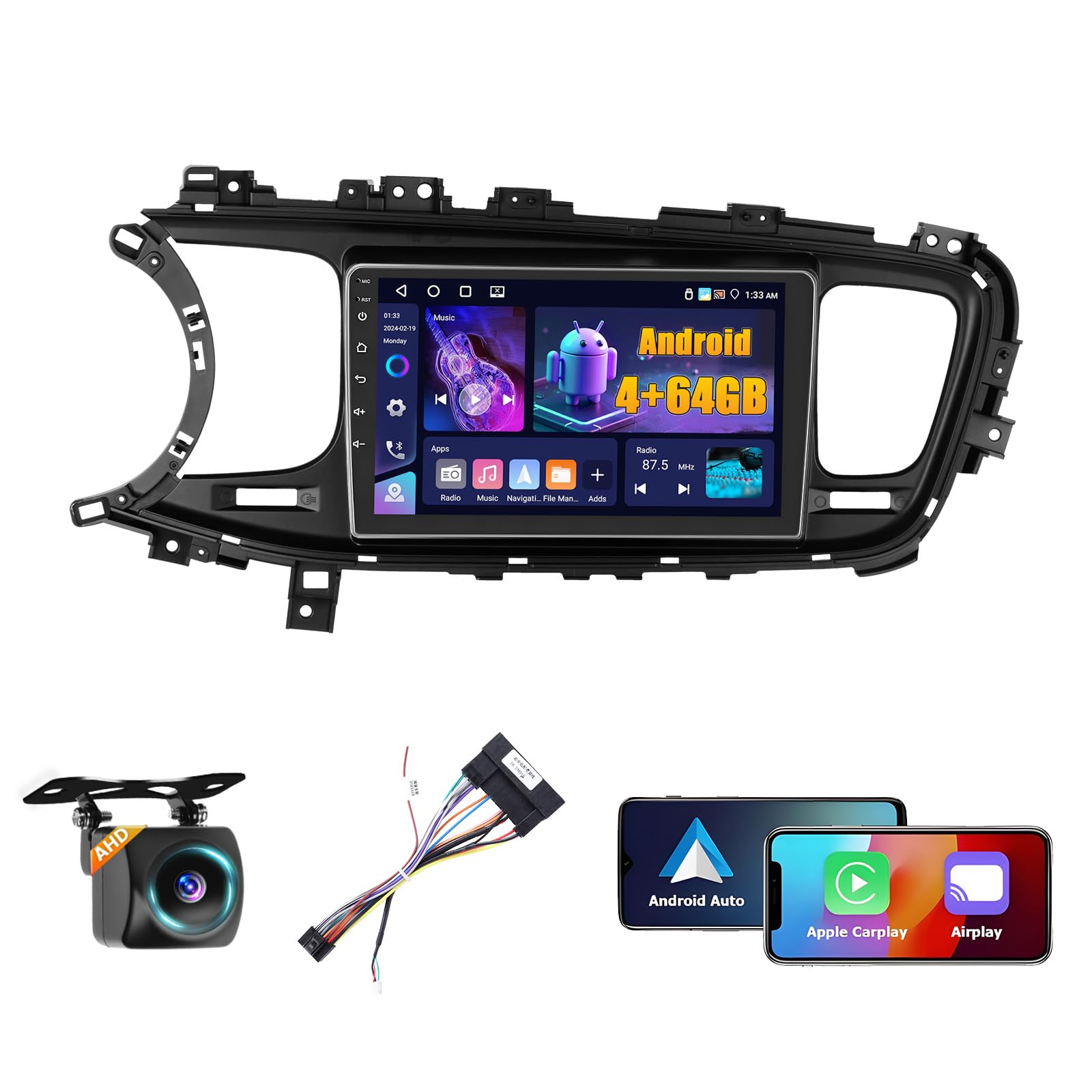 Photo 1 of * SCRATCH ACROSS DISPLAY * Fuluku 4+64GB Android 15 Car Stereo for Kia Optima K5 2013-2015 Wireless Carplay Android Auto 9" Touch Screen Car Radio Dash Kit with GPS WiFi Bluetooth SWC DSP EQ Mirror Link Backup Camera