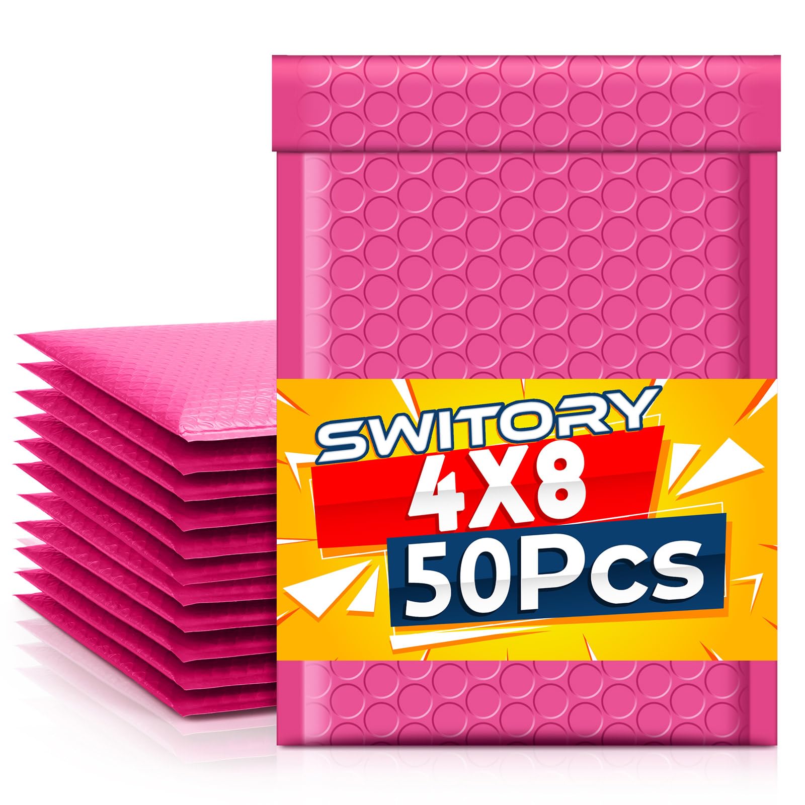 Switory 50pcs 10.2x17.7cm Poly Bubble Mailers, 4X7 Inch Padded Envelopes Bulk #000, Bubble Lined Wrap Polymailer Bags for Shipping Packaging Mailing Self Seal -Pink