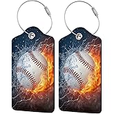 2 Pack Luggage Tags for suitcases Cute Baseball Luggage Tag, Leather Stainless Steel Loop Label Tag for Men Women Travel Bag Suitcase(Baseball)