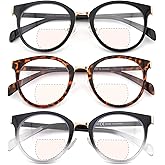 zooxsky 3 Pack Bifocal Reading Glasses for Women Men Clear Top Rectangle Multifocal Readers Blue Light Bi-focal Eyeglasses (Multicolor, +1.50)