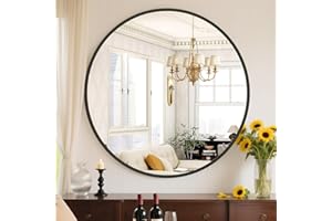 Sweetcrispy Black Round Wall Mirror 30 Inch, Bathroom Mirrors for Over Sink, Wall Decor for Bathroom, Entryway, Bedroom, Vanity