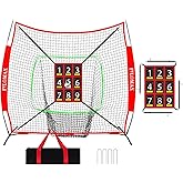 FILOMAX 7x7 ft Baseball & Softball Practice Net with 9 Numbered Strike Zone | PRO Training Net for Hitting, Pitching & Batting | with Carry Bag, Bow Frame for All Ages & Skills