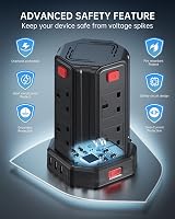 Sameriver 8 Way Tower Extension Lead with 4 USB Ports 3M 3250W Surge Protect view 7
