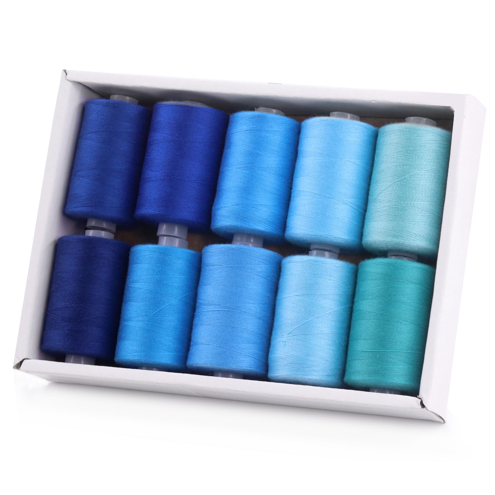 Tanstic 10Pcs Sewing Thread, 10 Colors 1093 Yards(1000M) Per Spool Polyester Thread Sewing Threads for Sewing Machine, Hand Sewing - Blue Color Tones
